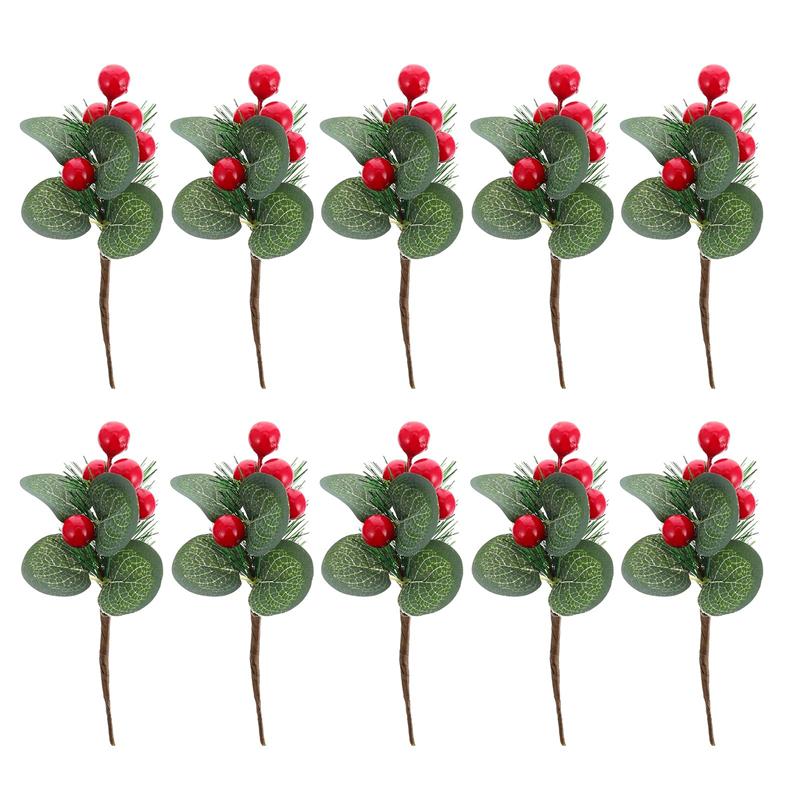 10pcs Red Fruit PVC Christmas Lovely Tree Decors Simulated Berry Bouquet Christmas Tree Decoration Simulation Red Fruit Cutting: Champagne