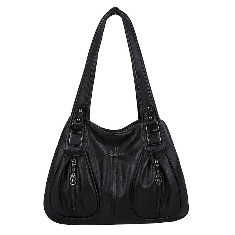 Solid Color PU Leather Shoulder Bags for Women Luxury Handbags Women Bags Handbags Tote Bag Sac: Black