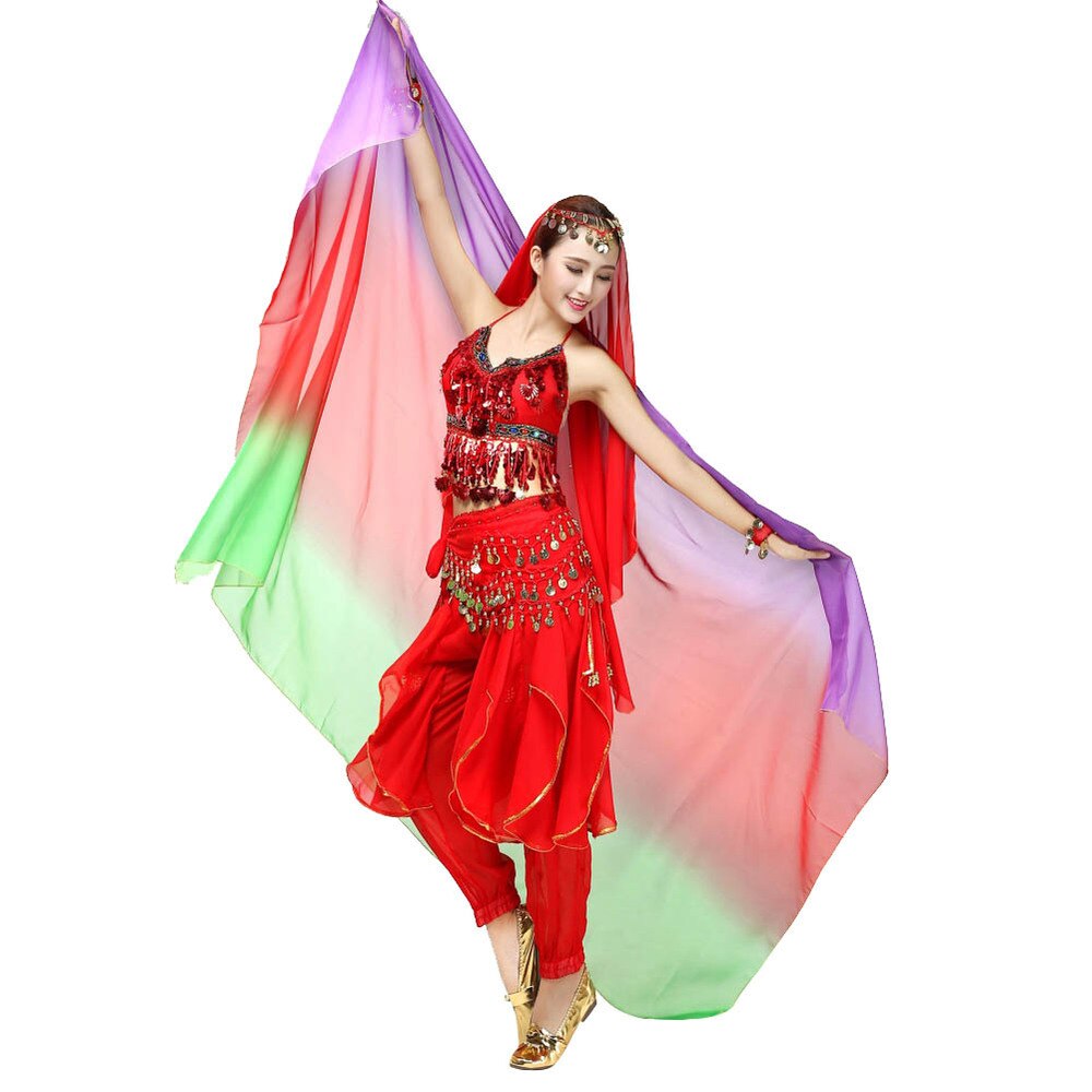 Dégradé voile châle visage écharpe femmes danse ventre Bollywood Costume soie-comme neuf: green red purple