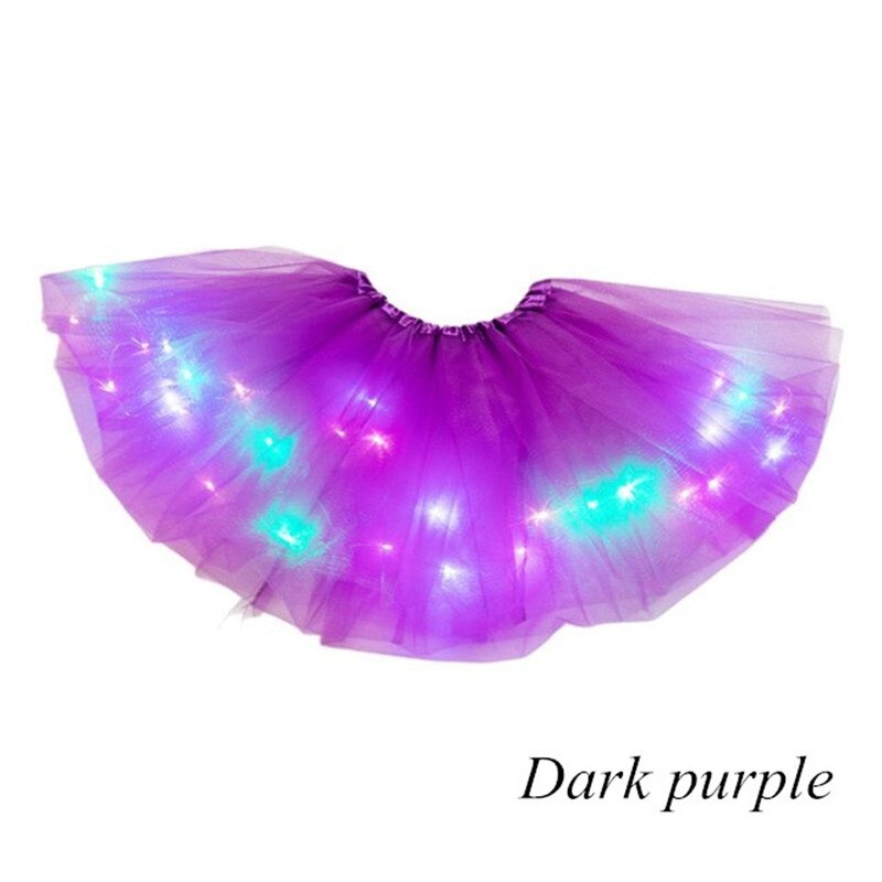 glühend Licht LED Mädchen Partei Plissee Flauschigen geschichtet Tüll Ballettröckchen Röcke Spitze Chiffon Ballkleid: dunkel lila