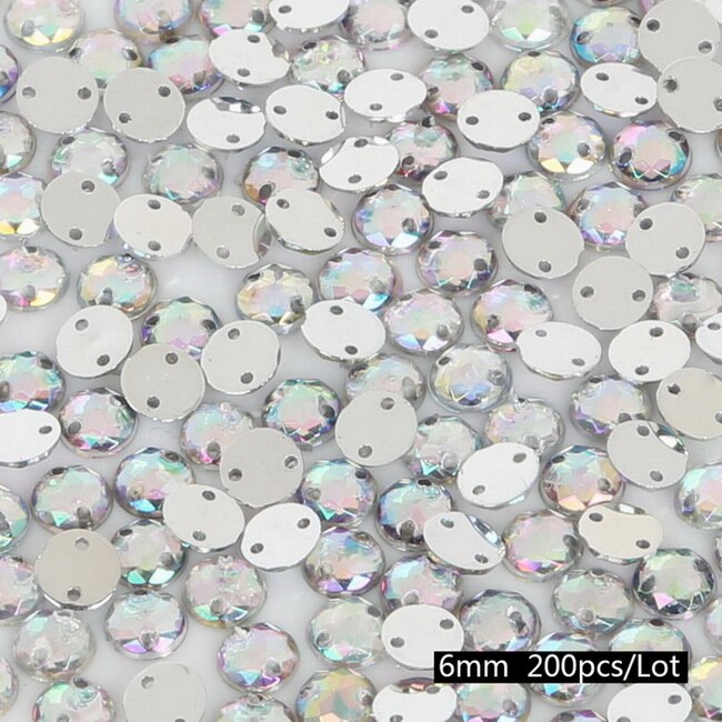 200 Stuks 6mm Acryl Crystal Naaien Strass 2 Gaten Zilveren Plaksteen Voor Dansen Jurk/Kleding Schoenen/ bruiloft Decoratie: AB White