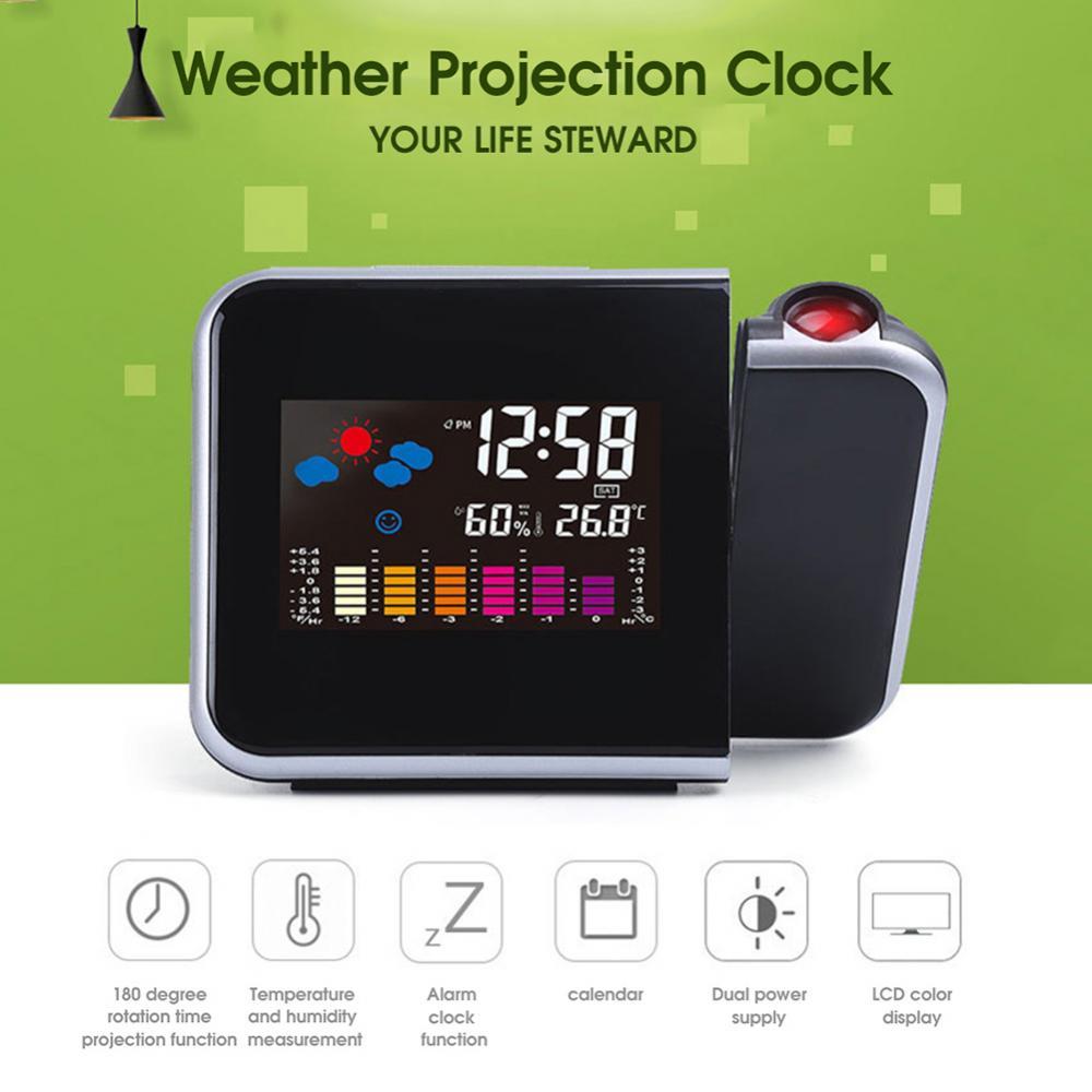 LED Color Screen LED Digital Alarm Clock Backlight Weather Projection Desktop Alarm Clock Home Office LED Desktop Digital Clock