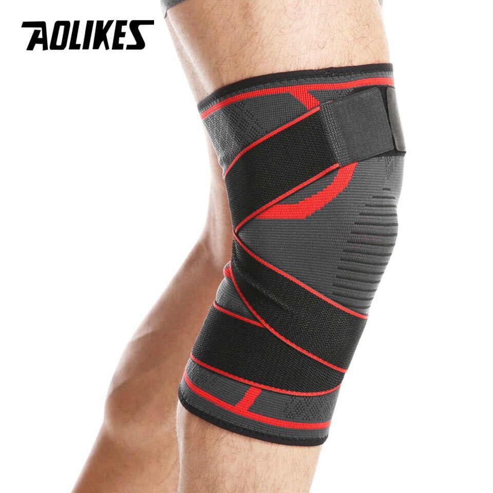 AOLIKES 1 sztuk sport Kneepad mężczyźni pod ciśnieniem bandaż elastyczny ochraniacze na kolana wsparcie sprzęt Fitness koszykówka siatkówka ochraniacz ze stelażem