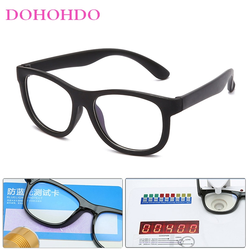 Dohohdo blåt lys blokerende glas fleksibelt  tr90 sikre briller piger drenge almindeligt spejl anti-blåt lys silikonebriller  uv400