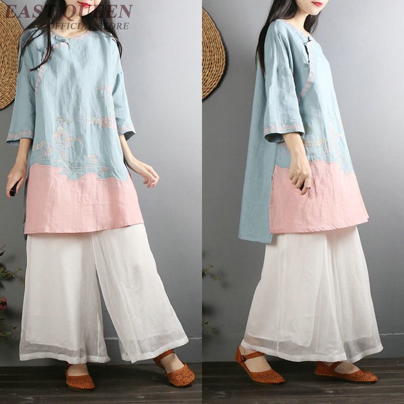 Tradizionale cinese camicetta camicia superiore per le donne collare del mandarino orientale camicia di lino camicetta superiore cheongsam femminile AA4150