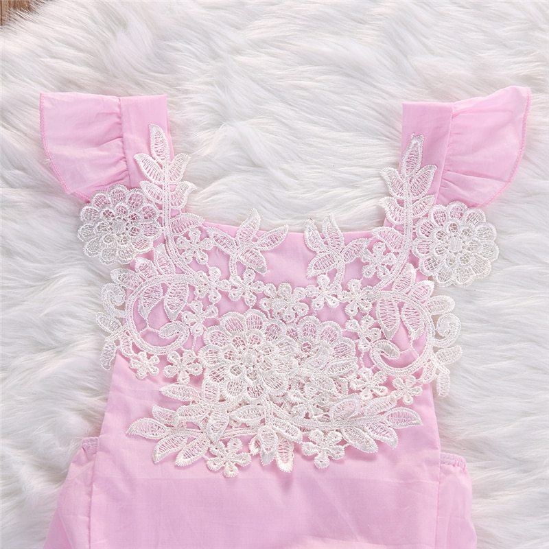 Sommar nyfött spädbarn bebis flicka spets blommig byxdress jumpsuit outfit sommar bomull rosa baby flicka kläder byxor set