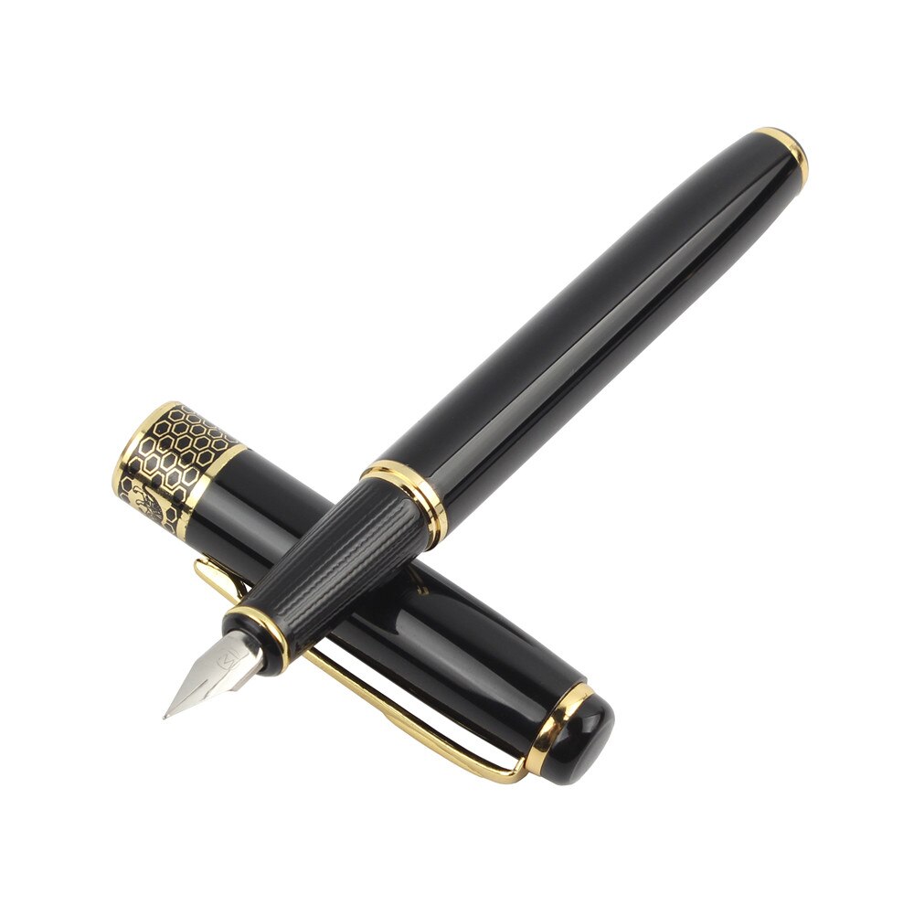 2PCS/LOT Fountain Pen Classic Stainless steel Business medium Nib Fountain Pen Black Golden Trim F Nib 0.5mm