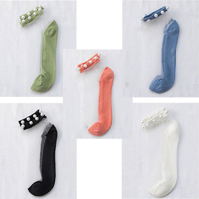 Calcetines transparentes de malla para mujer y niña, medias transparentes ultrafinas de encaje, 5 piezas, M09: 1