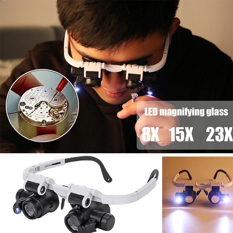 8X/15/23X LED Magnifying Glasses Head-Mounted Repair LED Lamp Light Magnifier Loupe Headband Glasses Magnifier With LED Loupe