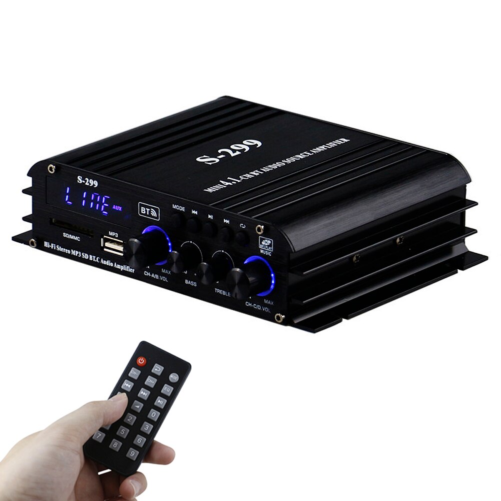 AMPLIFICADOR DE POTENCIA HiFi para cine en casa, reproductor de música de bajos, Audio, 4x40W, 4,1 canales, Bluetooth, Clase D: EU Plug