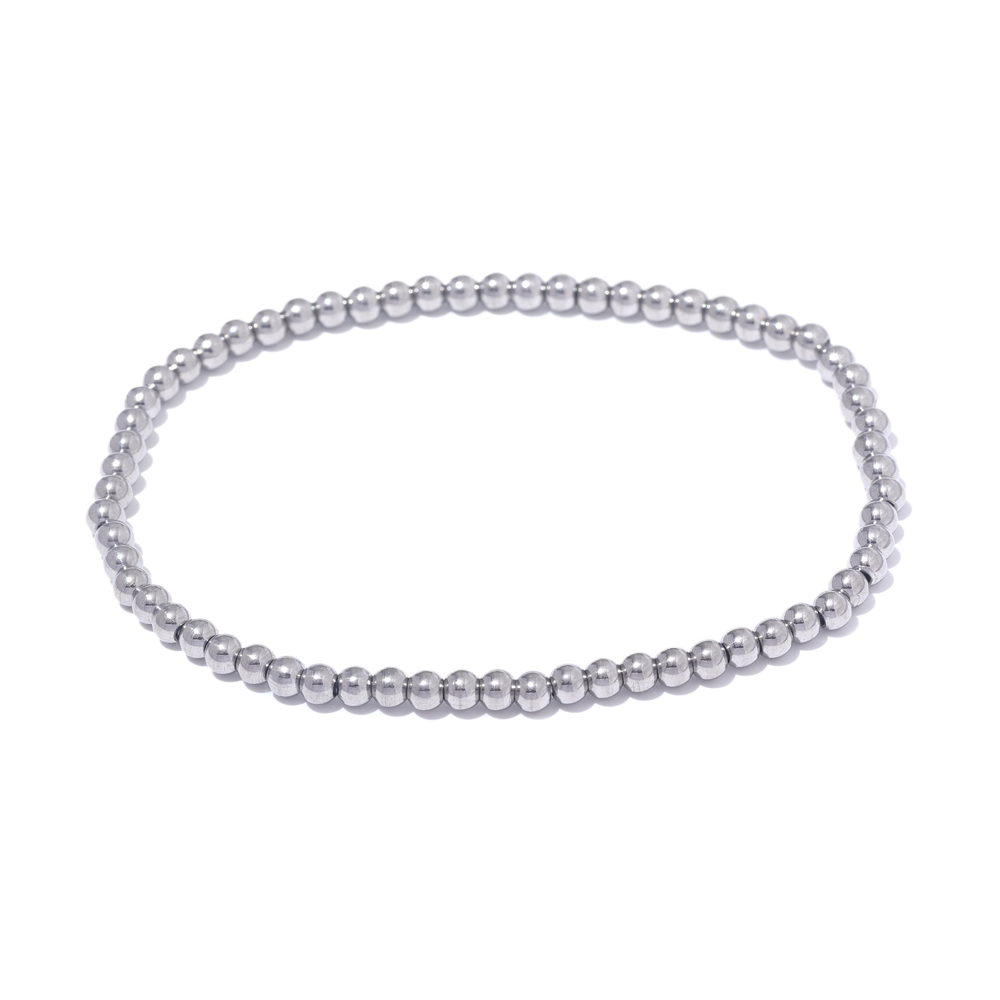 Yhpup 3/4/5/6 MM cuentas de acero inoxidable pulsera elástica hecha a mano diaria brazalete impermeable muñeca al por mayor joyería de Color dorado para hombres: PLATEADO