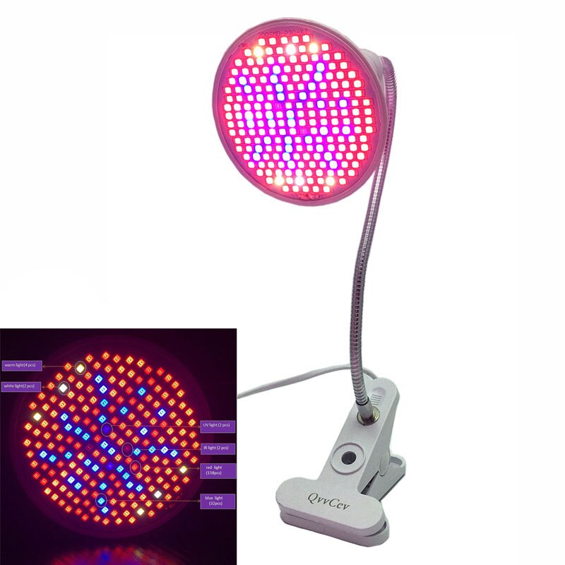 Led planten kweeklamp kweektent volledig spectrum bloem 200 uv ir kamer  e27 lamp clip lamp dubbel voor indoor kweekkast hydro: Lamp en enkele clip / Eu