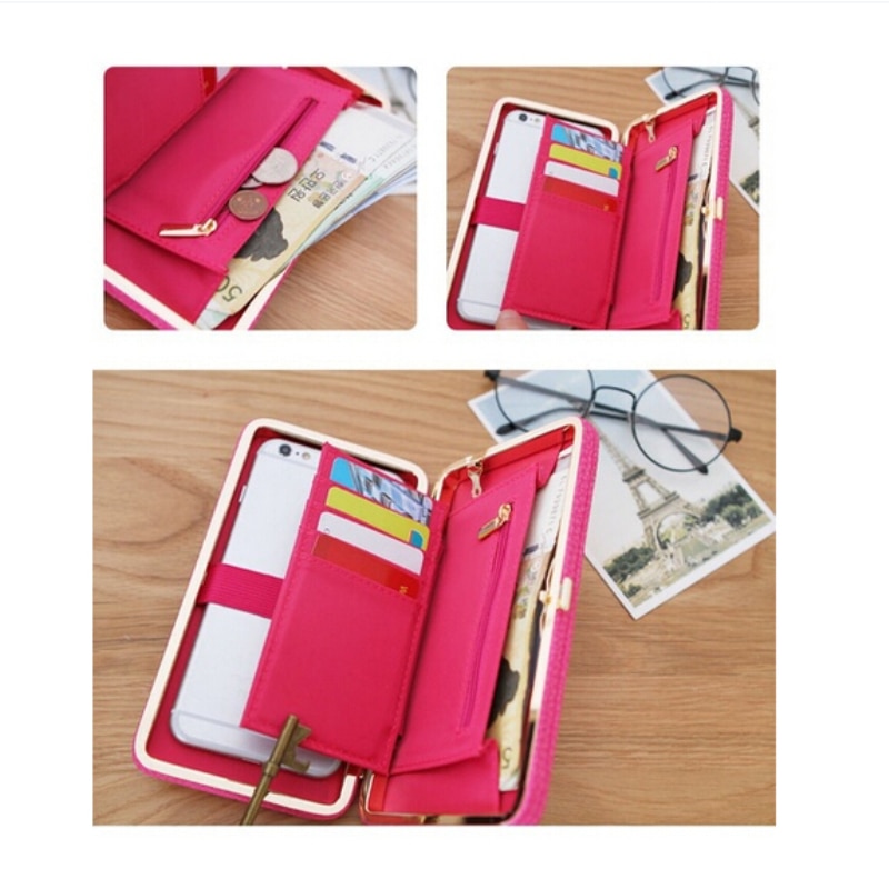 Portemonnee vrouwen Lange Card Hold Boog knoop Grote Capaciteit Lunchbox Mobiel Effen Pocket Purse