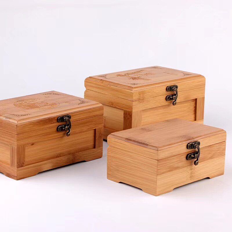 Natuurlijke opbergdoos met rolplateau, geurvrije containers, houten opbergdoos met verwijderbare tussenschotten, duurzaam, rolbaar