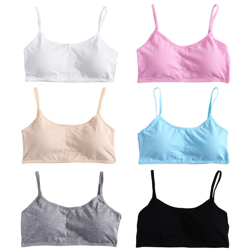 Young Girls Solid Soft Cotton Bra Puberty Teenage Breathable Underwear Kid Cloth