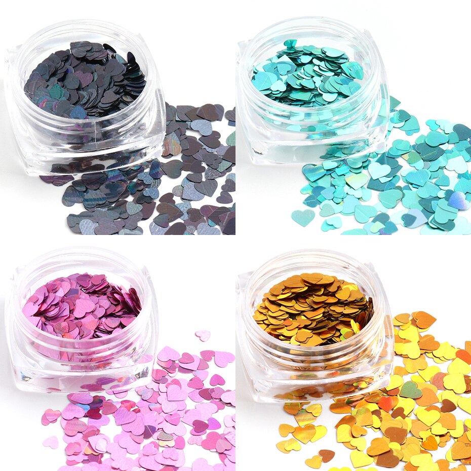 Rött hjärta nagel paljetter glitter mix guld färgglada 3d holografiska nail art flingor skivor paillett manikyr dekorationer ntax 01-18