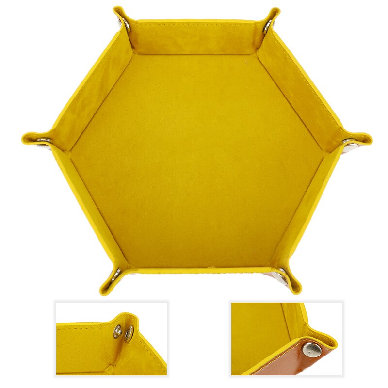 6 farve nøglekasse pu læder sekskantet foldbar sekskant terningebakke boks terning spilbakke til rpg dnd spil terning opbevaring bord brætspil