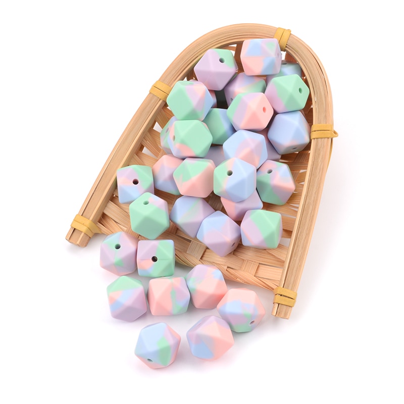100 stücke Silikon Perlen BPA FREI binden Farbstoff Bunte Hexagon 14mm & 17mm Baby Zahnen Perlen Runde geformt Spielzeug Lebensmittel Klasse DIY