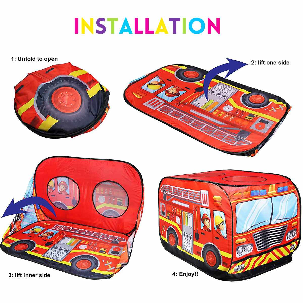 Maison de jeu tente de jeu camion de pompier Bus pliable Up jouet Playhouse tissu tente de jouet pour enfants modèle de lutte contre l'incendie maison Bus