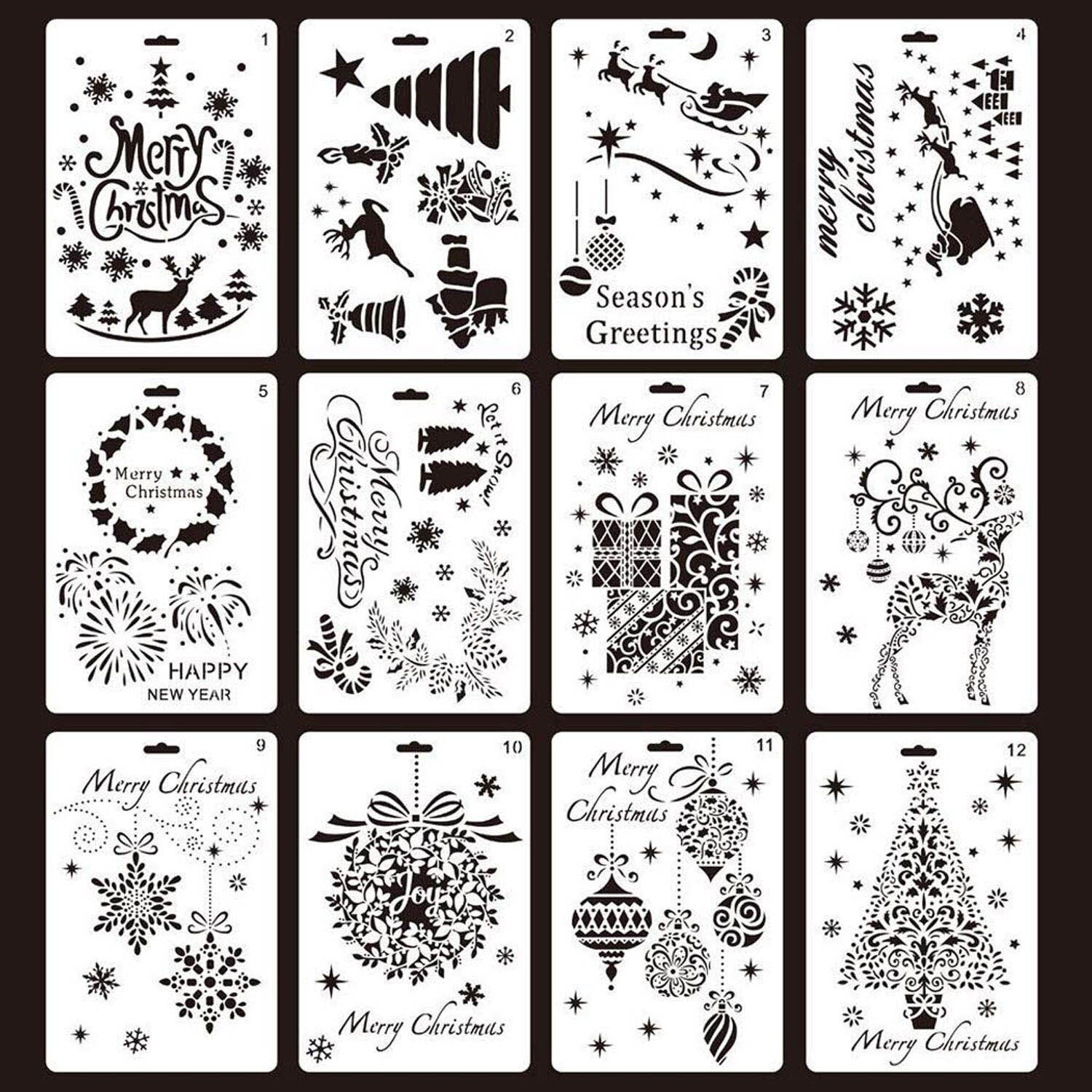 12 stks Diverse Stijl Vrolijk Kerst Schilderij Tekening Stencils Sjablonen voor Pigment School Project Scrapbooking DIY Craft Album