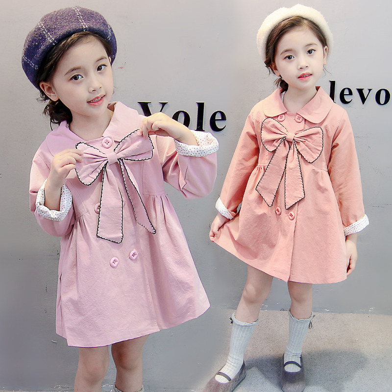 Children's Spring Autumn Kids Trench Coat With Bow Baby Girl Long Sleeve Double-Breasted Coat Girls Outerwear 2 3 4 5 6 Year Old