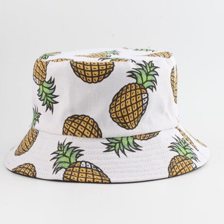 Panama Bucket Hat Men Women Summer Bucket Cap Banana Print Bob Hat Hip Hop Gorros Fishing Fisherman Hat: pineapple white