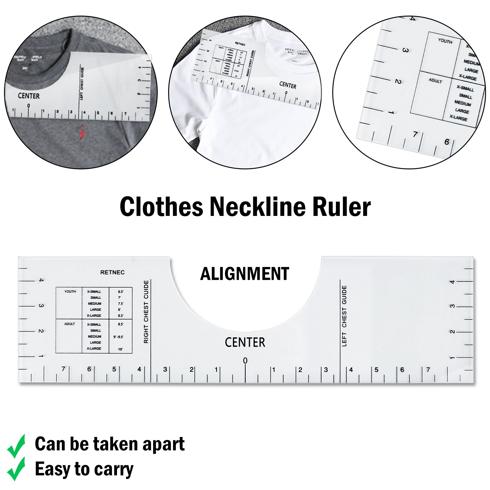 4PCS T-Shirt Alignment Ruler Craft Ruler with Guide Tool for Adult Youth Toddler Sewing Tools T guide ruler: PVC-18x5 inches