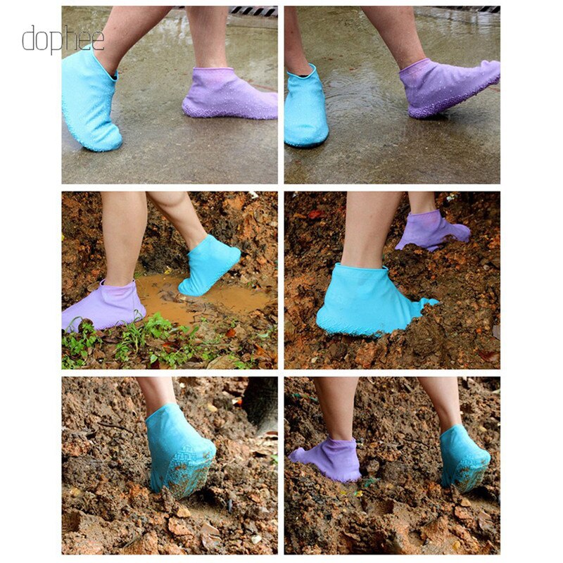 dophee 1 Pair Reusable Silicone Shoe Cover L Waterproof Rain Shoes Covers Camping Slip-resistant Rubber Rain Boot Overshoes