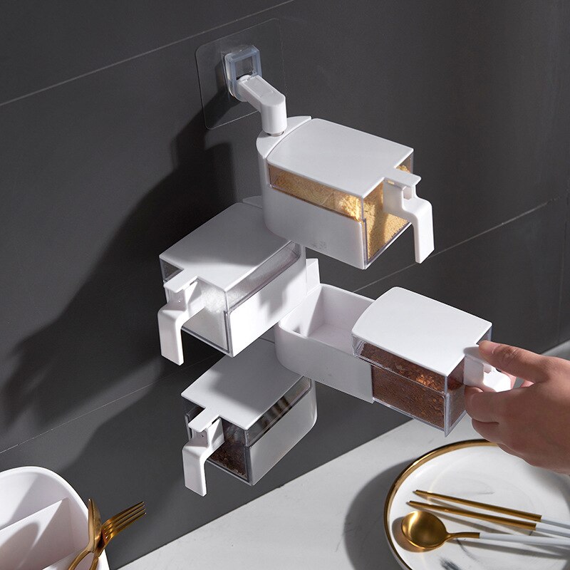 Krydderier opbevaringsbokse vægmonteret roterende krydderkrukke krydderier opbevaring køkken organisation værktøj organisator boks tilbehør