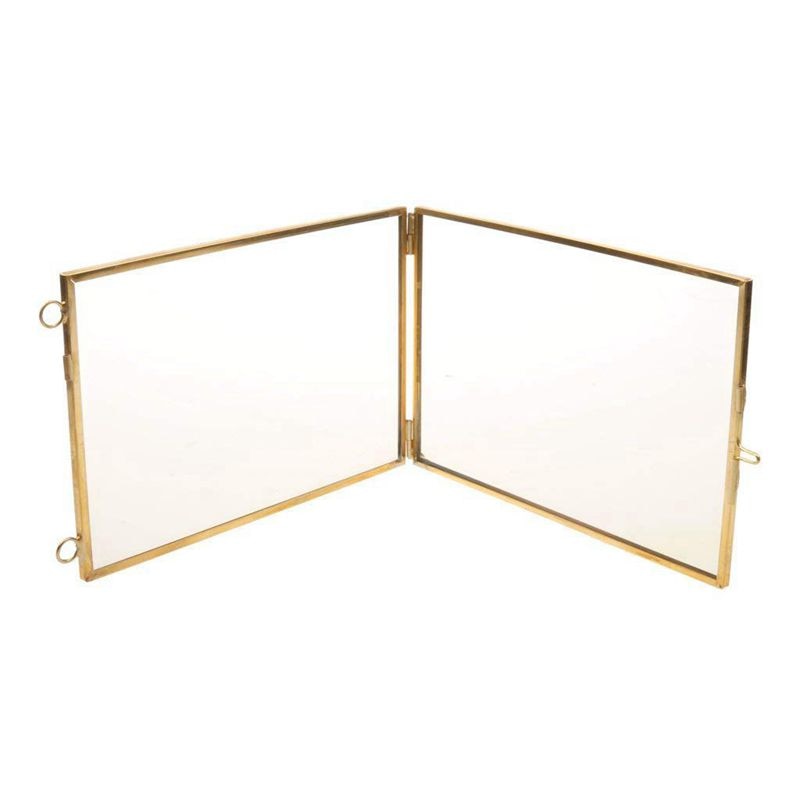 Vintage Hanging Metal Photo Frame + Glass and 2 Glass Side gold + transparent 10.2 x 15.3 cm
