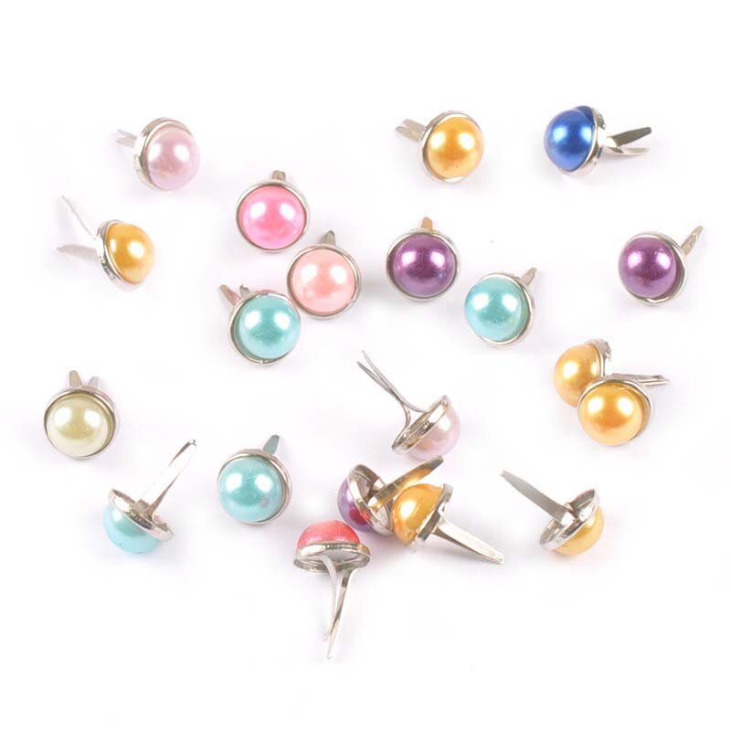 Mix farve perle fastener brad til scrapbog udsmykning metal håndværk brads gør-det-selv sko tilbehør boligindretning 20 stk 9 x 15mm c2237