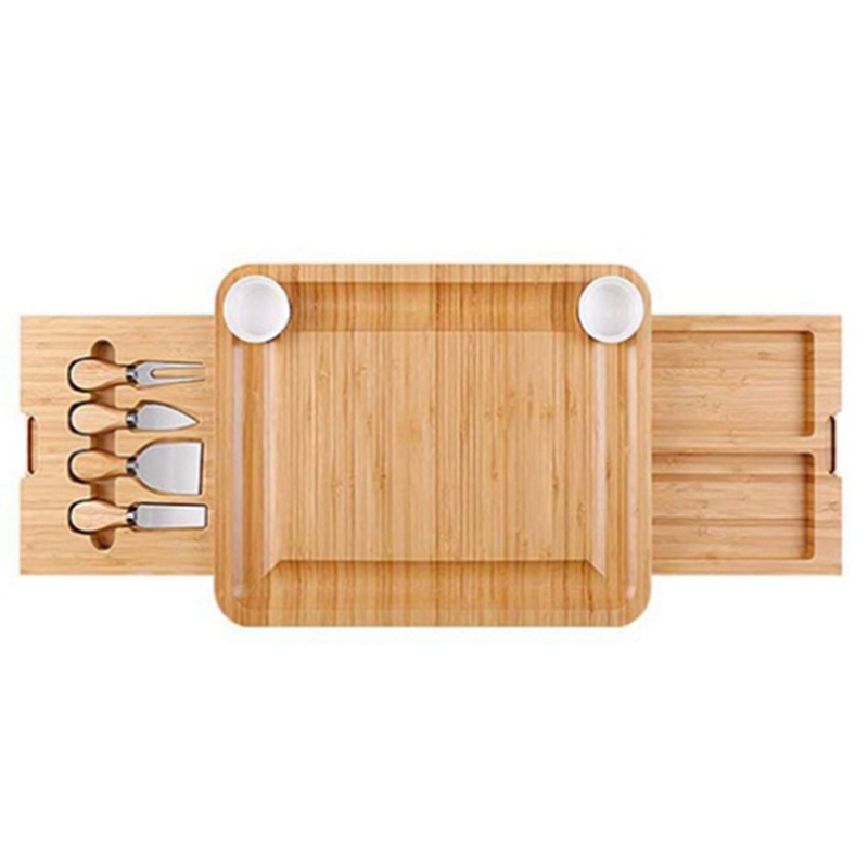 Natural Bamboo Cheese Board And Knife Set With Cheese Tools Cheese Plate Cheese Board Chopping Board With Four Knives: Default Title