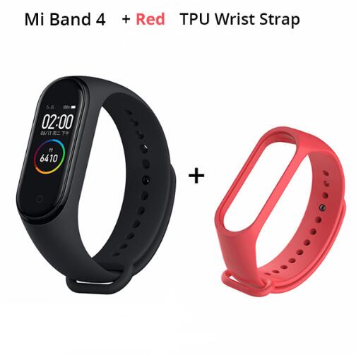 Original Xiaomi Mi Band 4 0.95" AMOLED Screen Smart Miband 4 Waterproof Heart Rate Fitness Wristband 135mAh Bluetooth 5.0 50ATM: add red starp