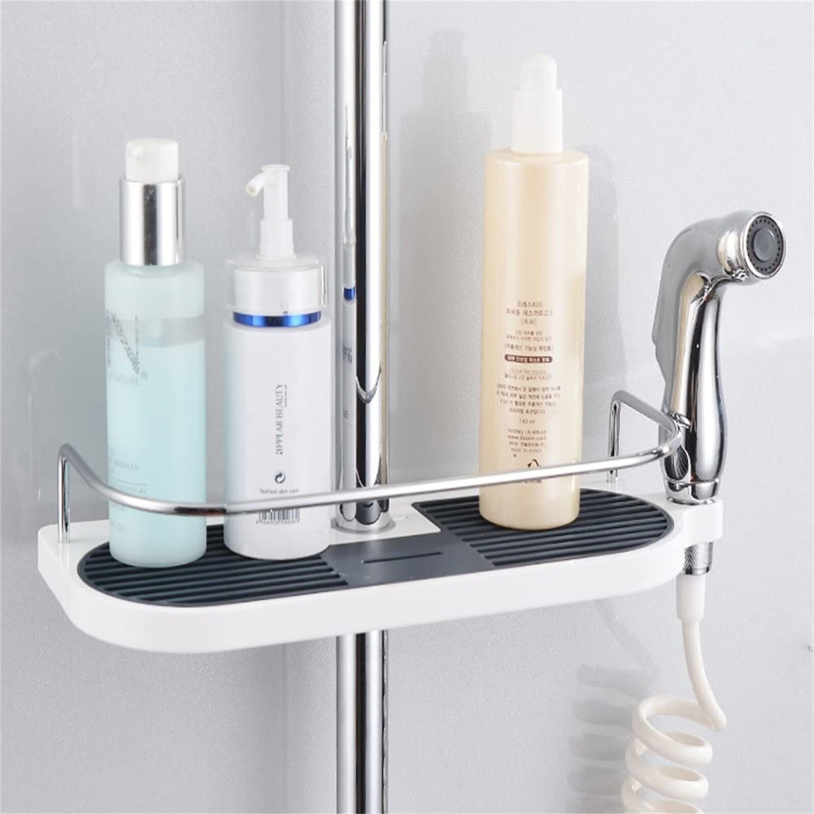 Practical Bathroom Pole Shower Storage Rack Holder Large Pole Shelf Shower Storage Caddy Rack Organiser Tray Holder 1PC