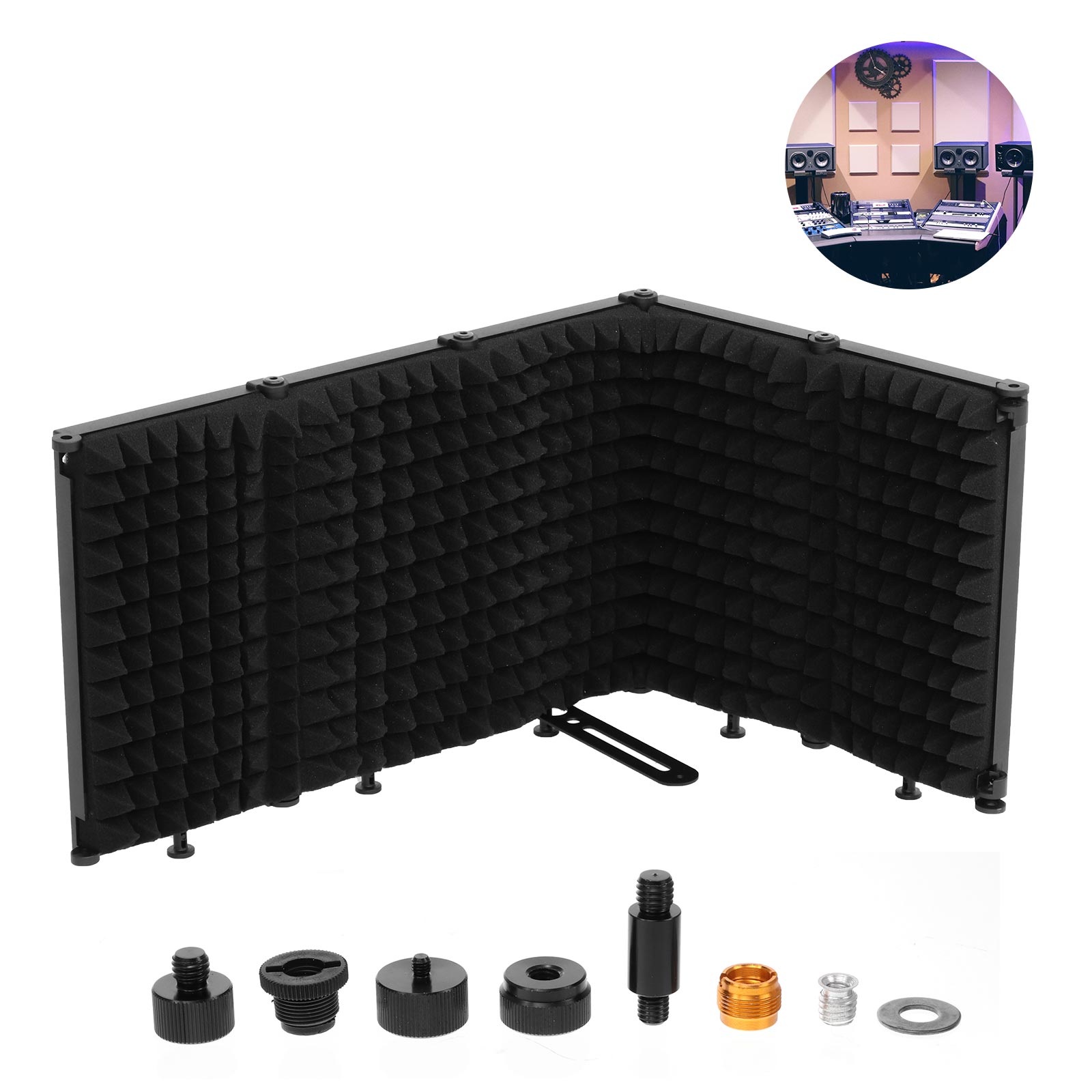 Foldable Microphone Screen Sound Absorbing Vocal Recorder 5Panel Portable Acoustic Isolation Microphone Shield Sound-Proof Plate