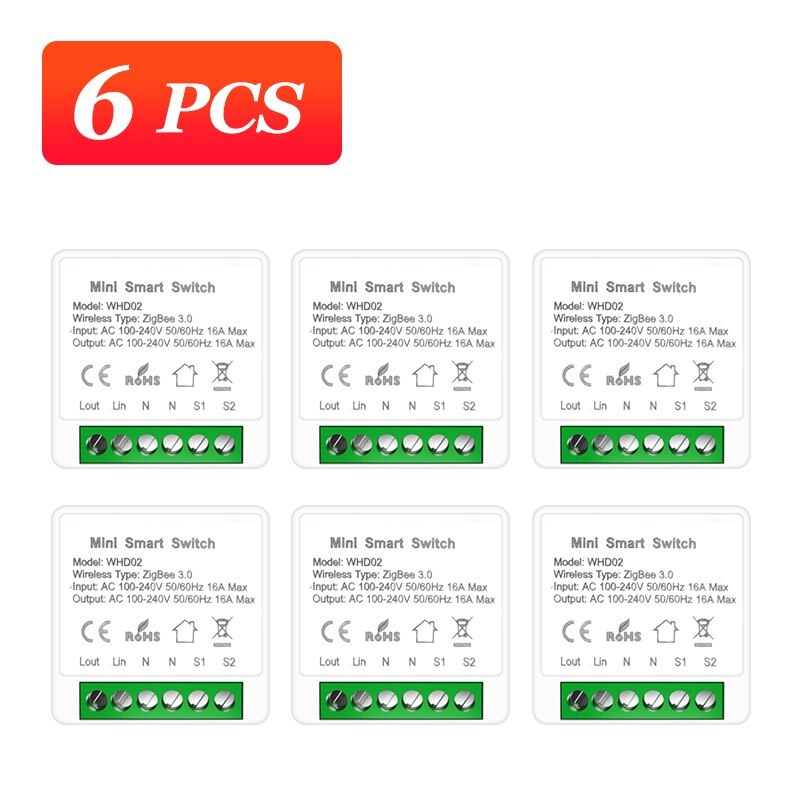 Zigbee Smart DIY Switch Module Tuya 16A Voice Control Via Alexa Google Home Yandex Smart Life App Timer 2-Way Switches: 6 pieces