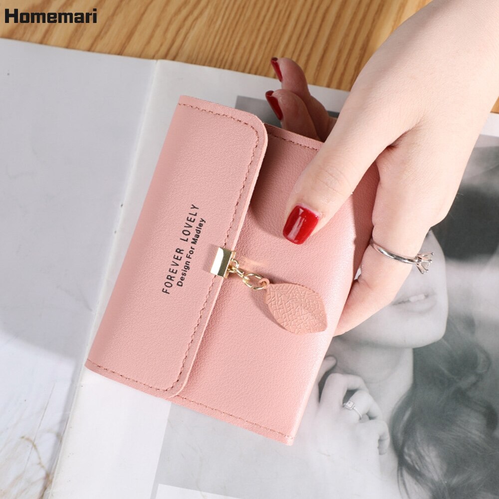 Homemari mulheres couro do plutônio carteiras femininas bolsas longas sacos de dinheiro folha telefone bolso senhoras carteira titular do cartão embreagem mujer 2021: Short-pink