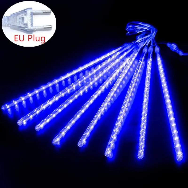 Christmas Lights Outdoor Meteor Shower Lights 8 Tubes Snow Falling Rain Cascading Icicle Lights for Tree Garden Decorations: Cold White / 6-10W
