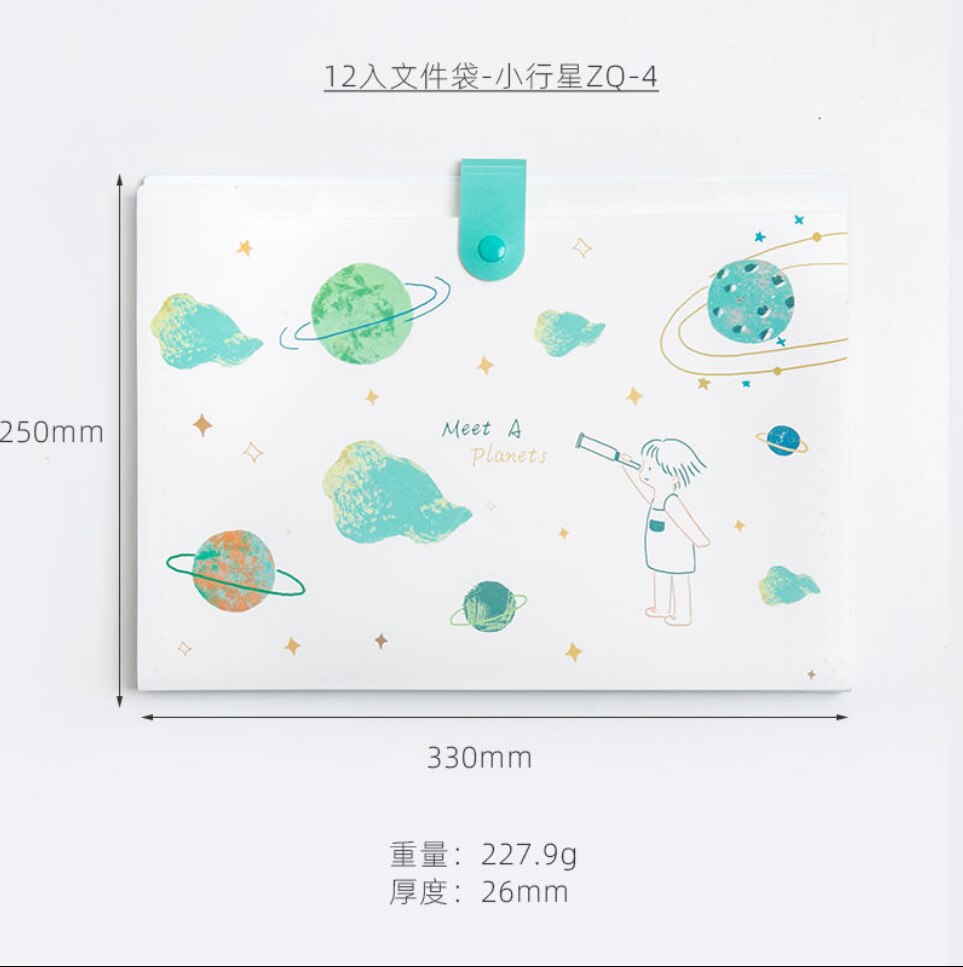 Cute Planet Plastic Portable File Folder Extension Receipt File Sorting Organizer Office Storage Bag Folders Filing Products: 12 into-4