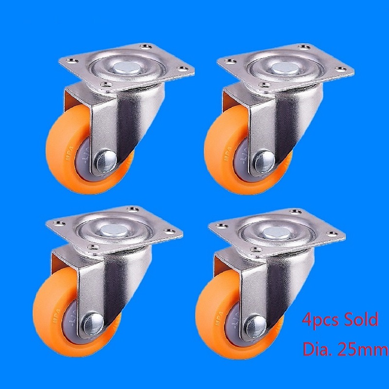 Orange Nylon All Swivel Caster Wheels Plate Castor for Trolleys 25mm, 13kg, 4pcs Set