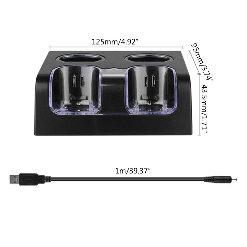 Ladehalterung passend für wii und wii ugame-konsole, wiederaufladbarer akku, kurzschlussschutz, ladeadapter