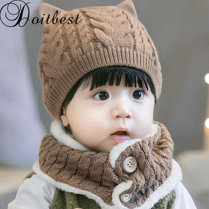 Doitbest 6 kuukautta  to 3 vuotta vanha vauva lapset pipo pentu twist villa kiinteät pojat neulotut hatut talvi 2 kpl tyttövauvan hattu huivi setti