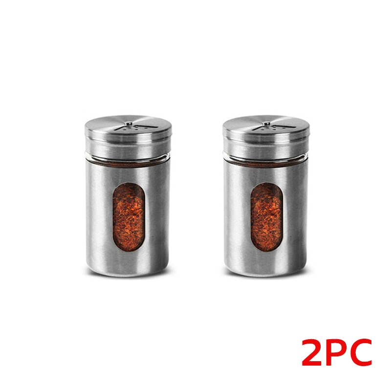 Aço inoxidável spice jar sal açúcar tempero pimenta shaker tempero pode com cobertura rotativa churrasco spice armazenamento garrafa ferramenta de cozinha: 2pcs