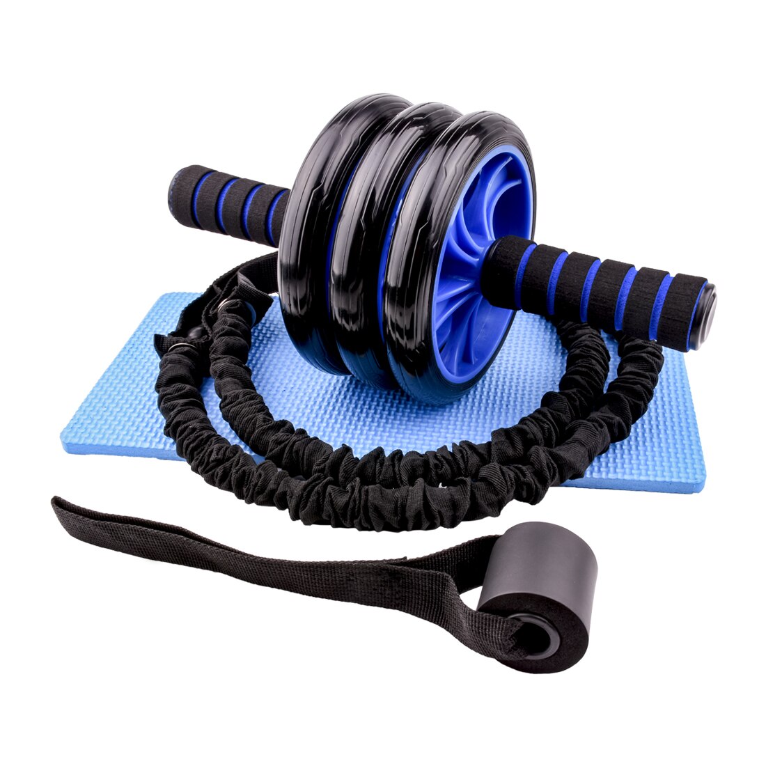 AB Wheels Roller with Resistance Bands Door Anchor Abdominal Exercise Machine Core Strength Muscle Trainer Fitness Home Gym Gear: black
