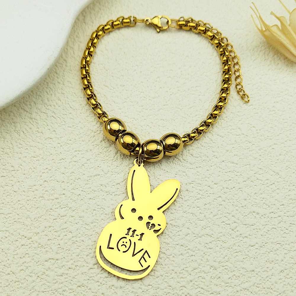 Kpop Lil Peep Rabbit Sad for Love Couple Pendant Necklace for Women Men Stainless Steel Music R.I.P Chain Jewelry Collar Fans: Gold-color