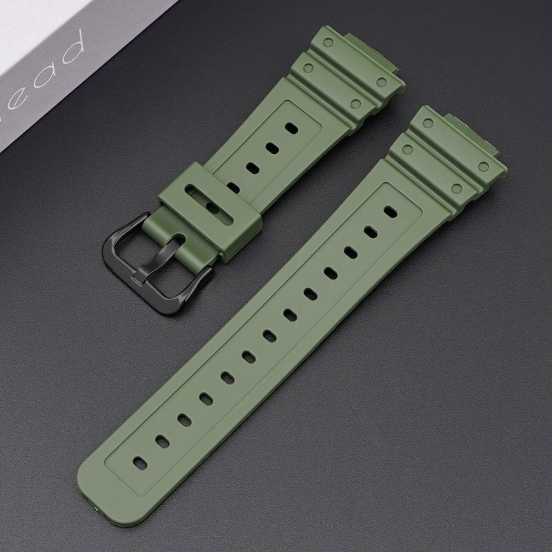 Bracelet de montre en caoutchouc pour Casio AQ-S810W/S800W AE-1000W SGW-400H/300H/500H W-735H, Silicone noir, boucle ardillon: Army Green 02