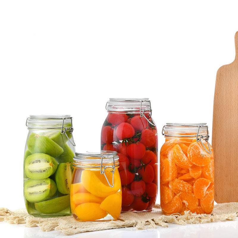 Botella de vidrio sellada para cocina, tarro de almacenamiento para alimentos, pepinillo, fruta enlatada, transparente, boca grande, para el hogar