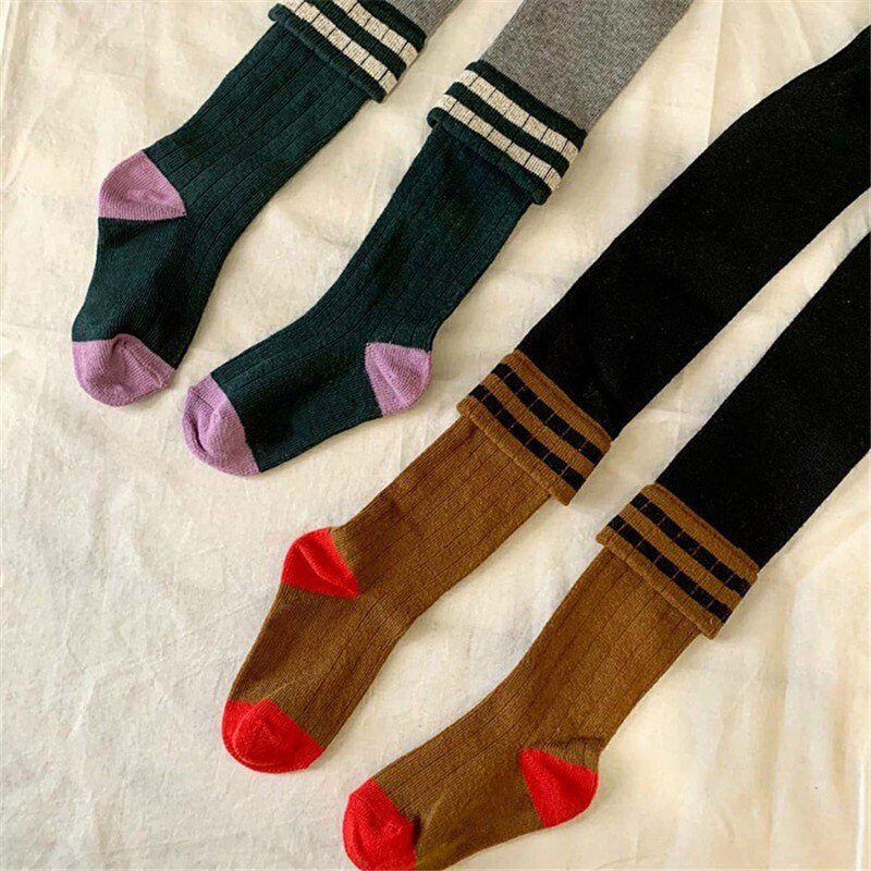 Peuter Kinderen Kousen Baby Meisje Patchwork Leggings Kinderen Katoen Panty Voor Meisjes Gebreide Volledige Lengte 2022 Lente