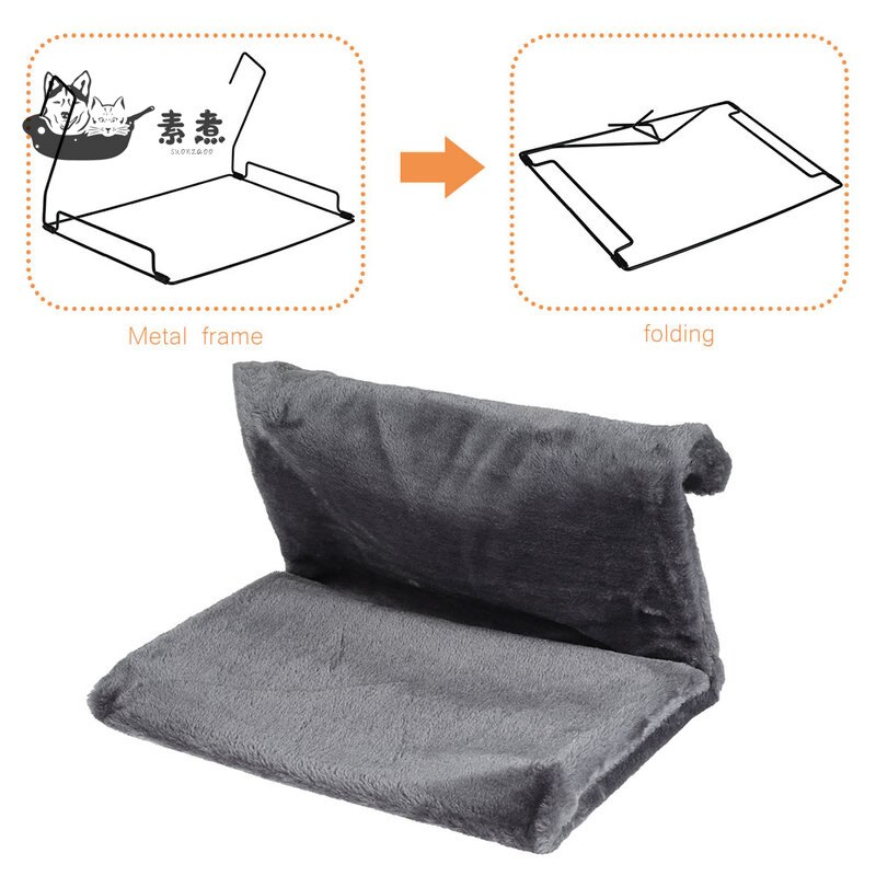 Lit radiateur de luxe pour chat et chat, lit suspendu pour animaux de compagnie, panier en polaire, hamac, cadre en métal et fer: GRIS