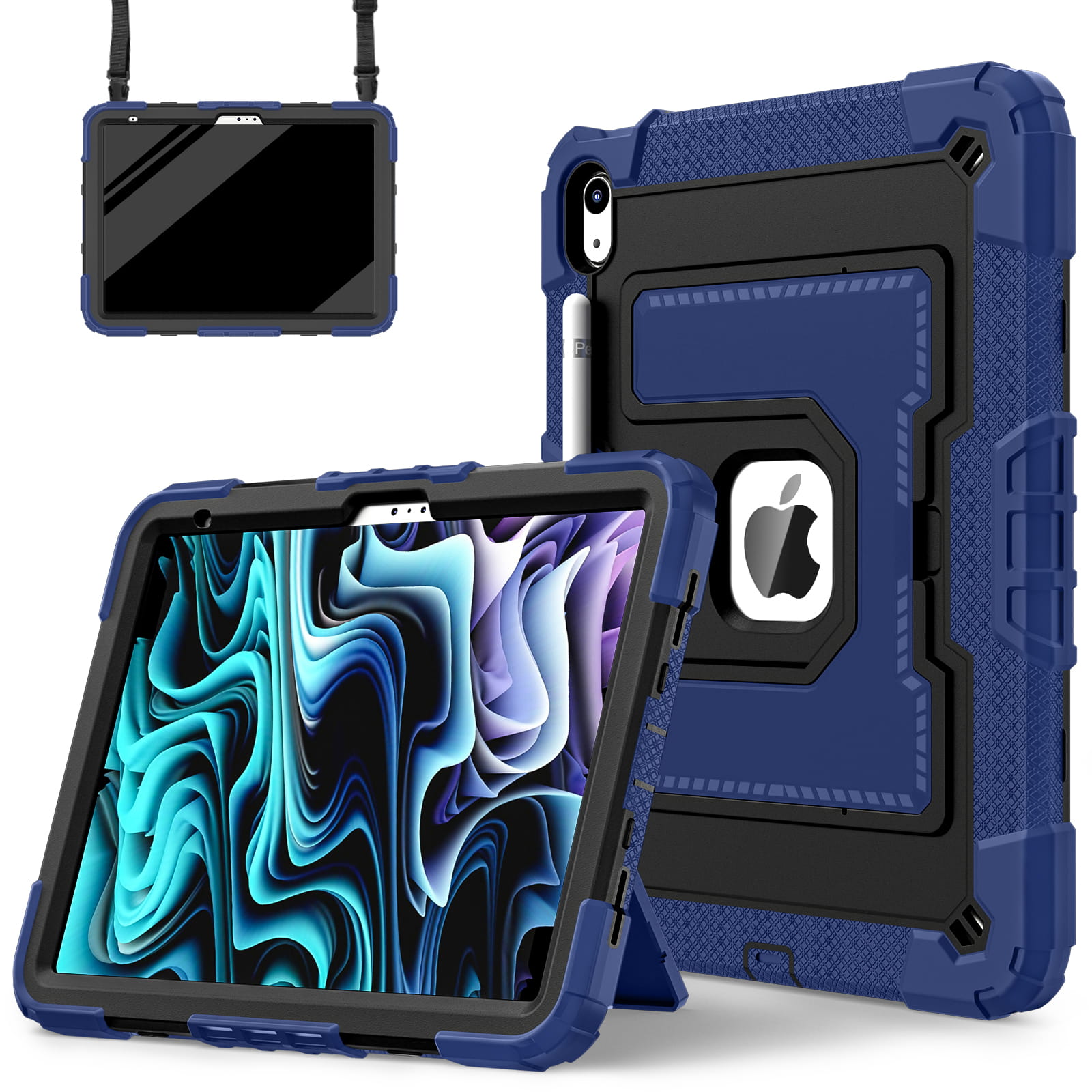 Funda para iPad 10th/A16 2025 de 11 pulgadas con funda para bolígrafo y correa para el hombro - Funda de silicona segura a prueba de golpes para tableta con función de soporte para niños: iPad (décima generación) de 10,9 pulgadas / Beige